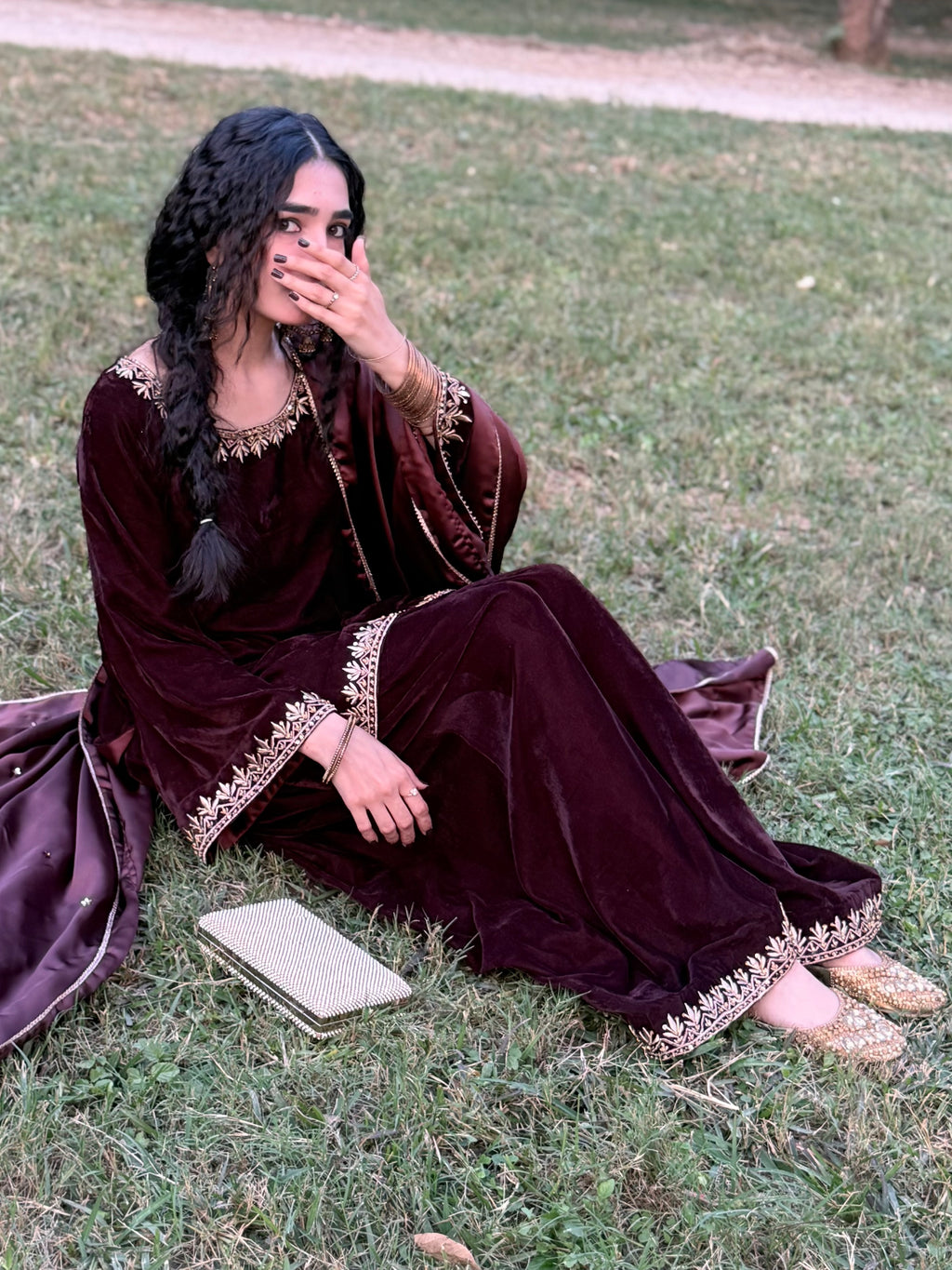 Brown velvet formal wear