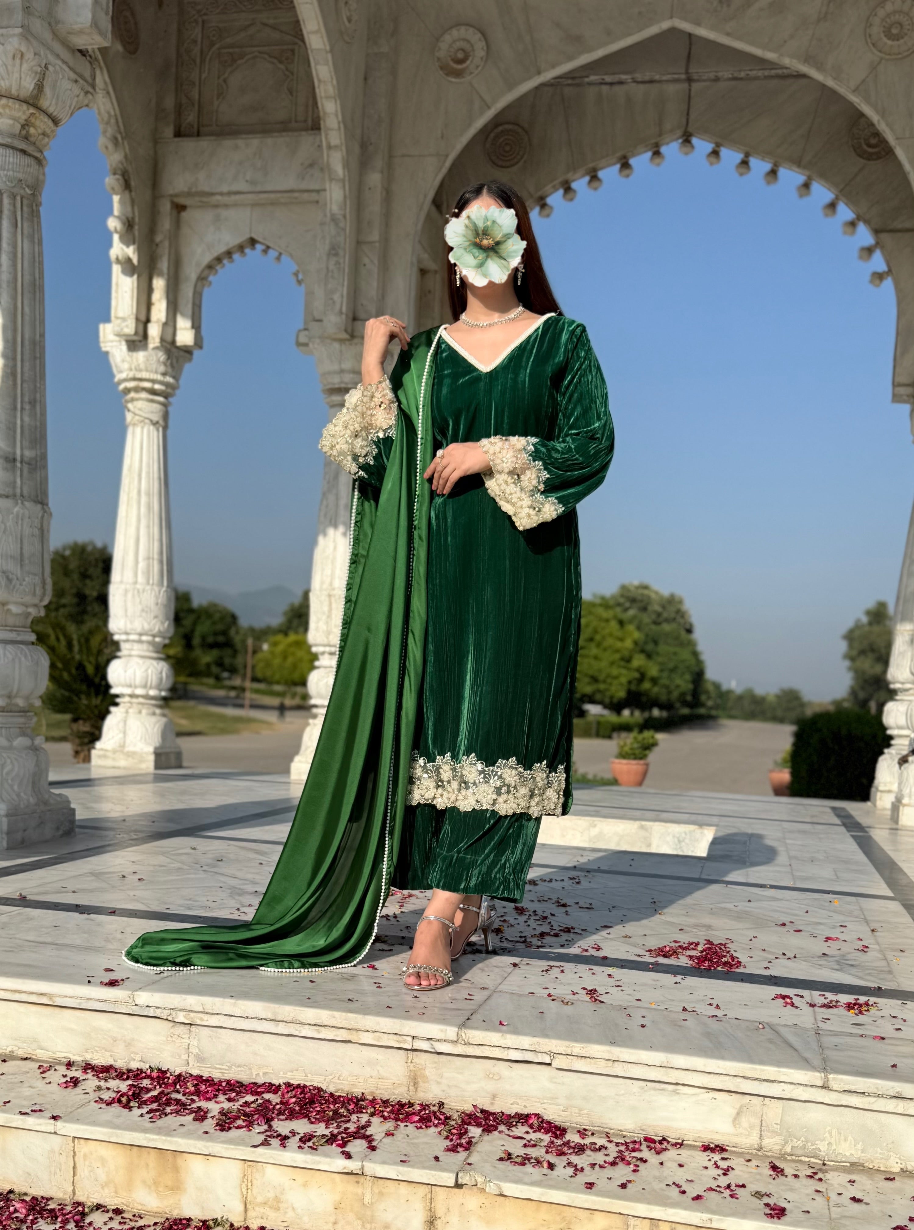 Green velvet formal wear