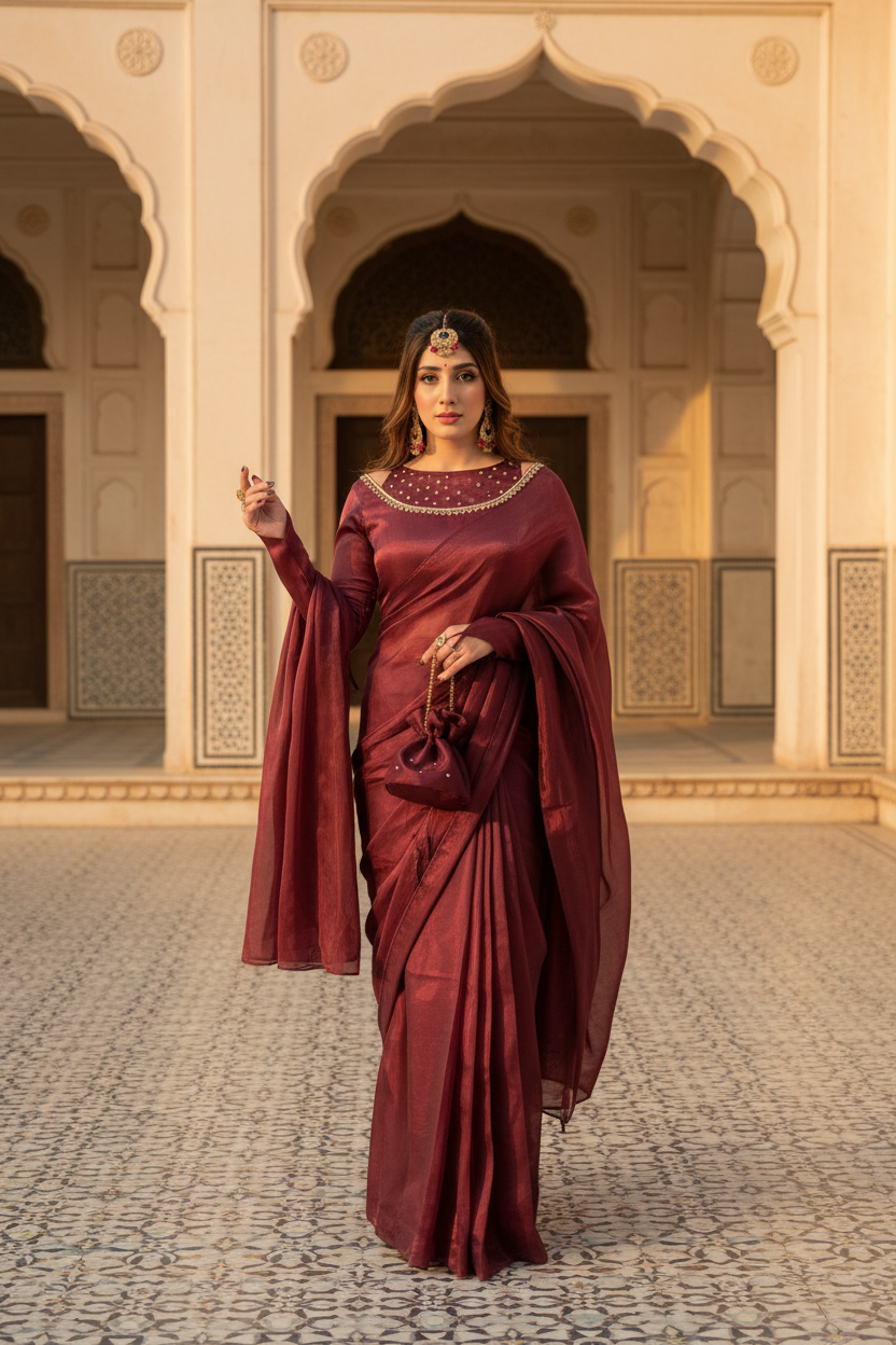 Mehroon saree