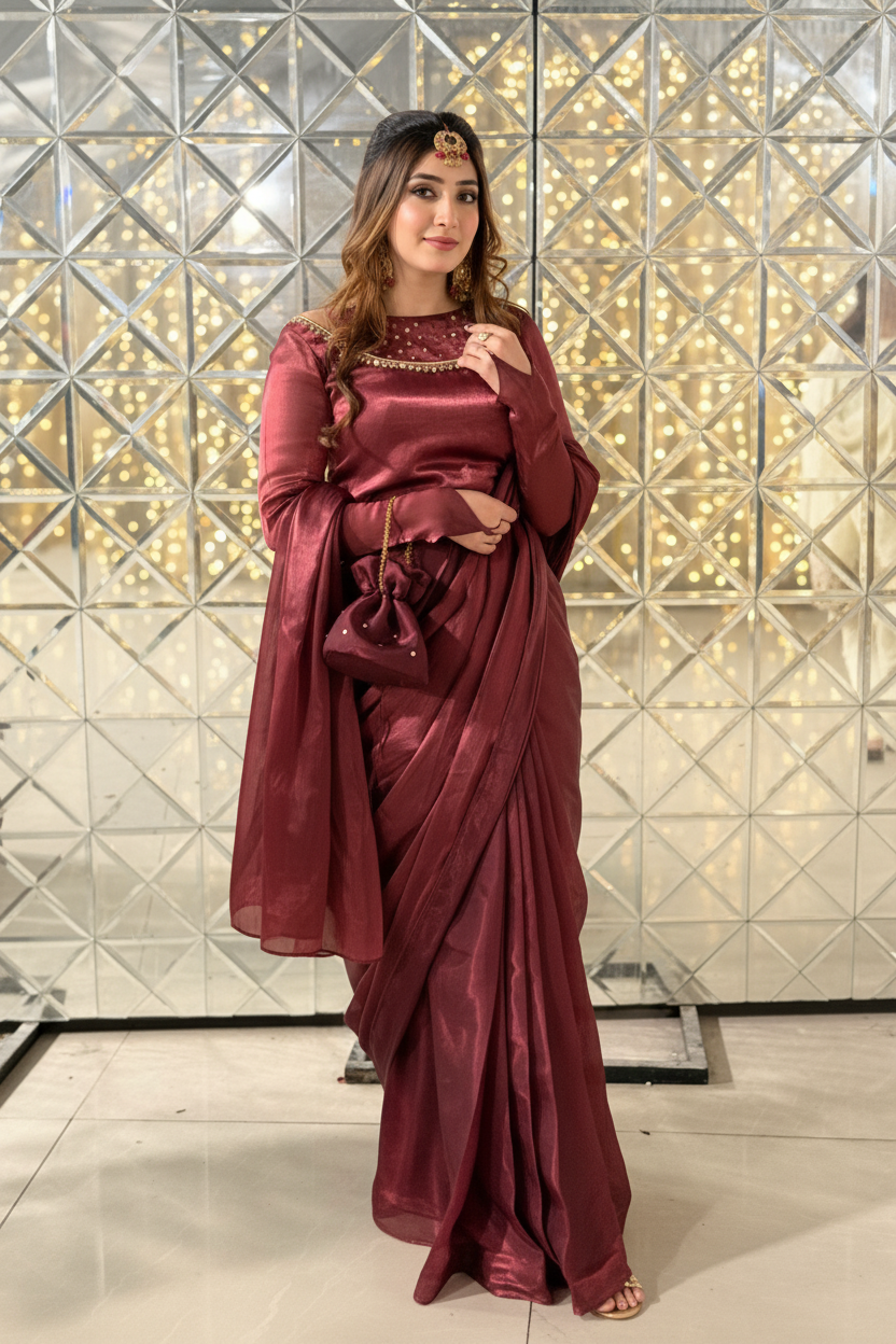 Mehroon saree