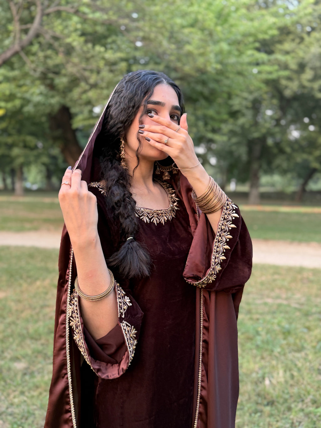 Brown velvet formal wear