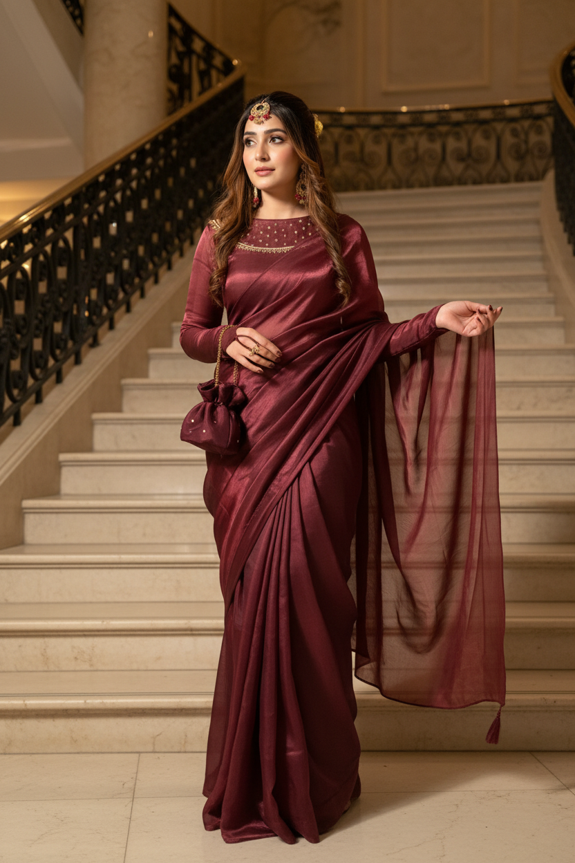 Mehroon saree