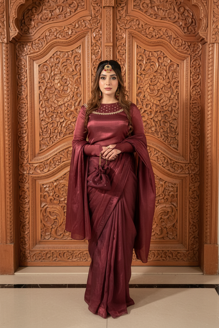 Mehroon saree