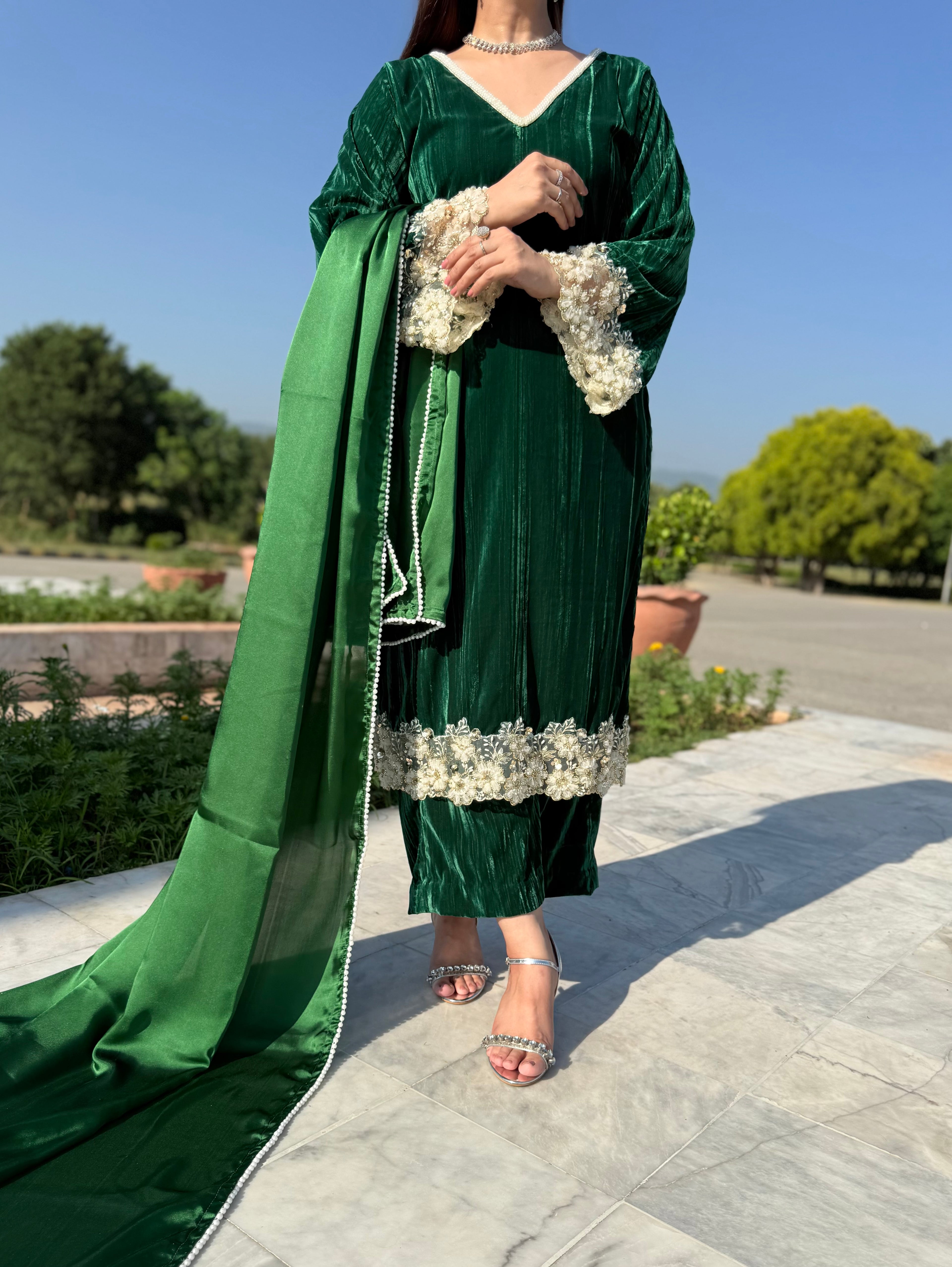 Green velvet formal wear