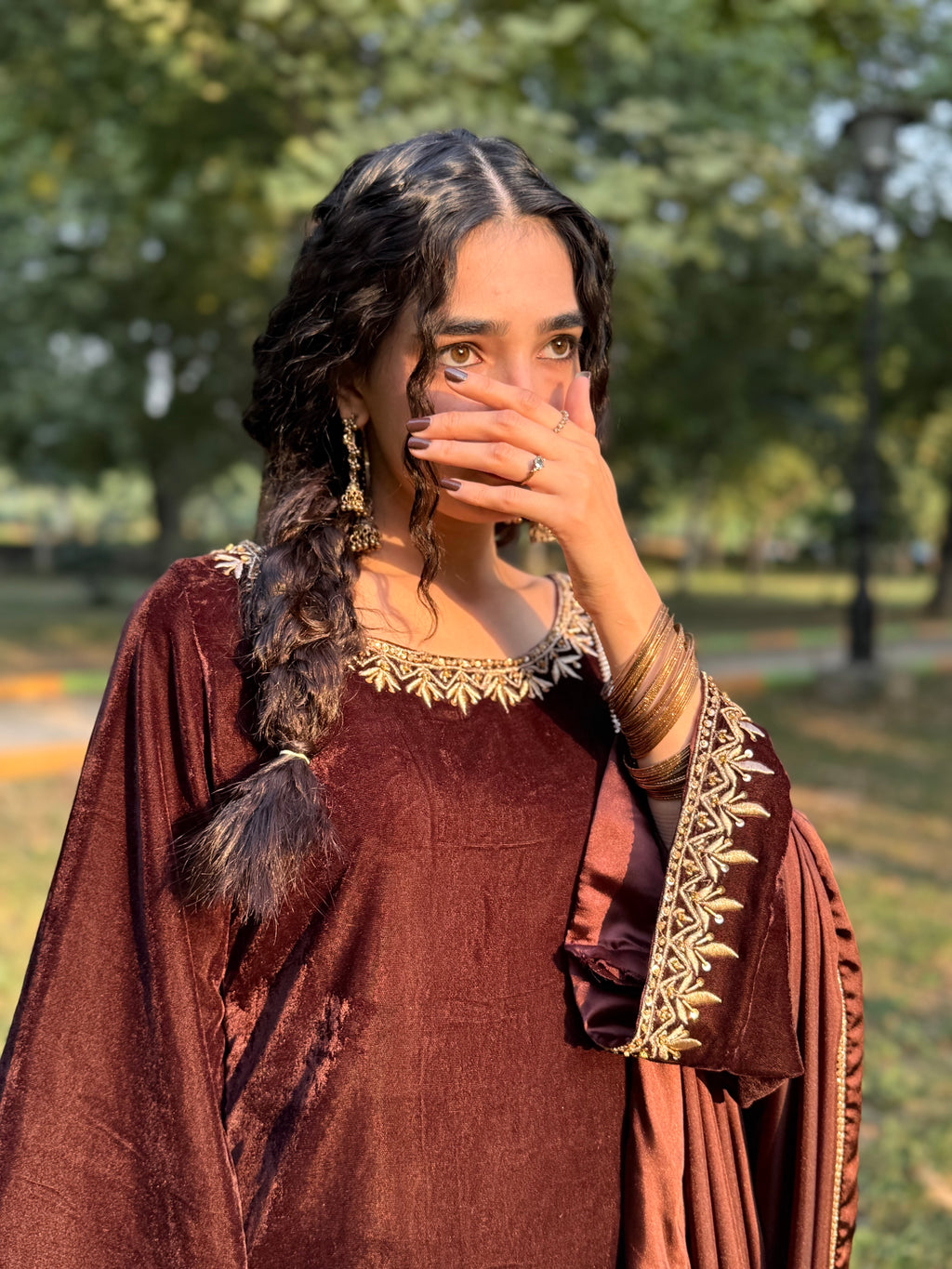 Brown velvet formal wear