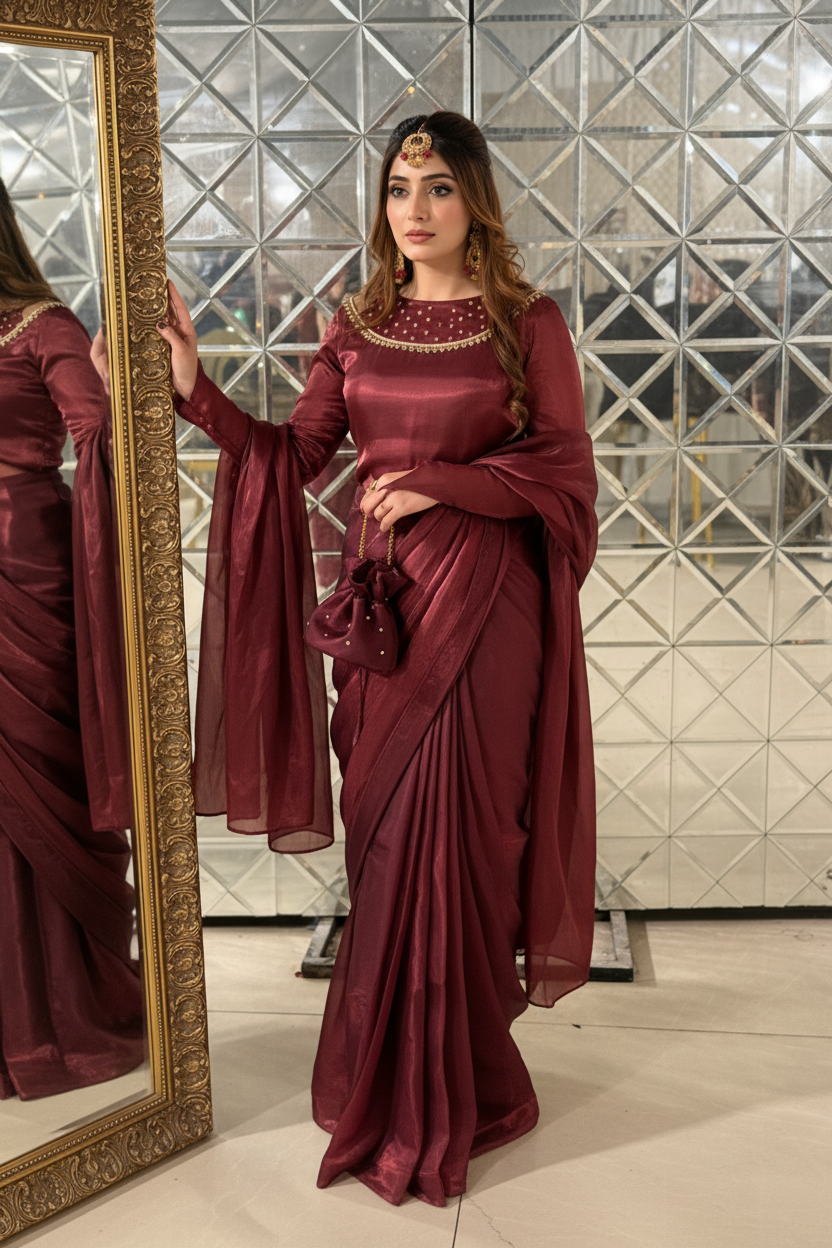 Mehroon saree