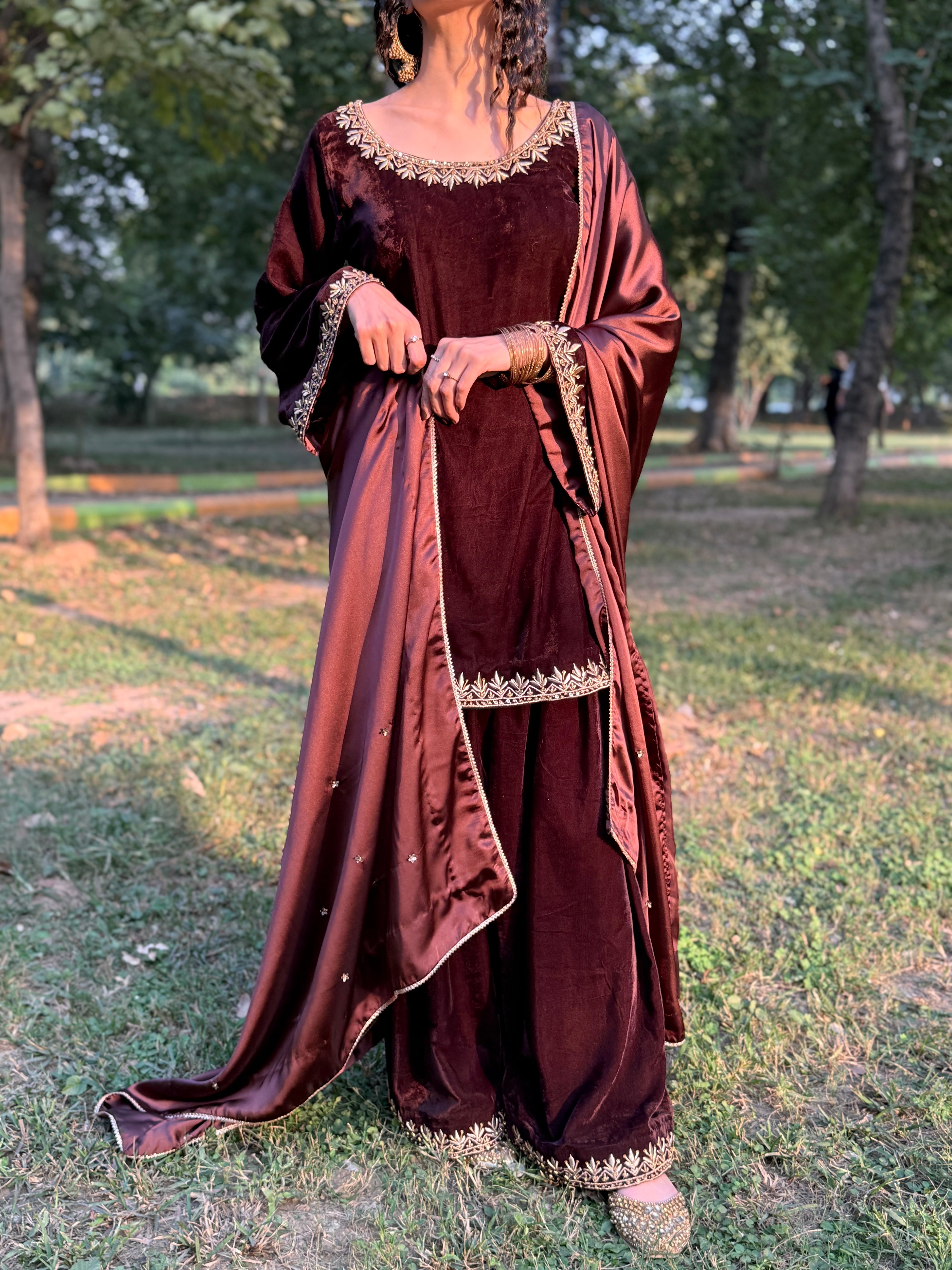 Brown velvet formal wear