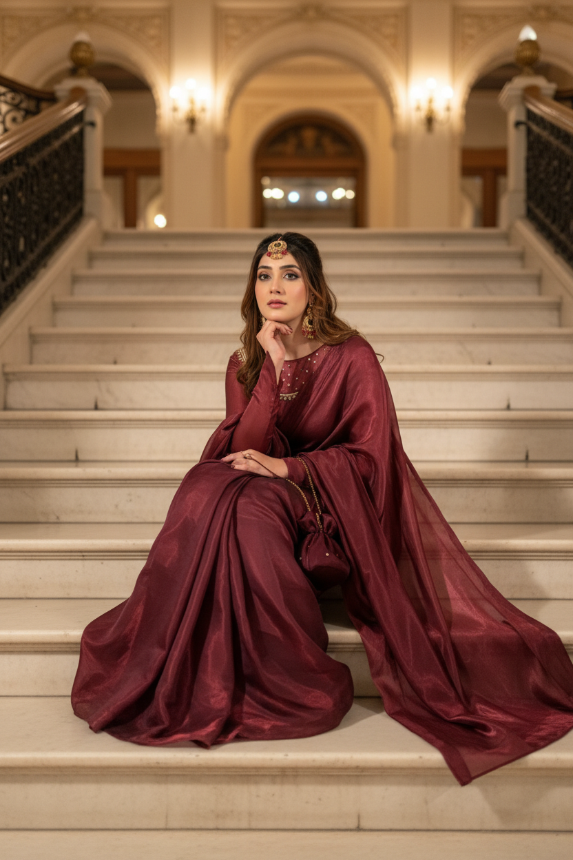 Mehroon saree