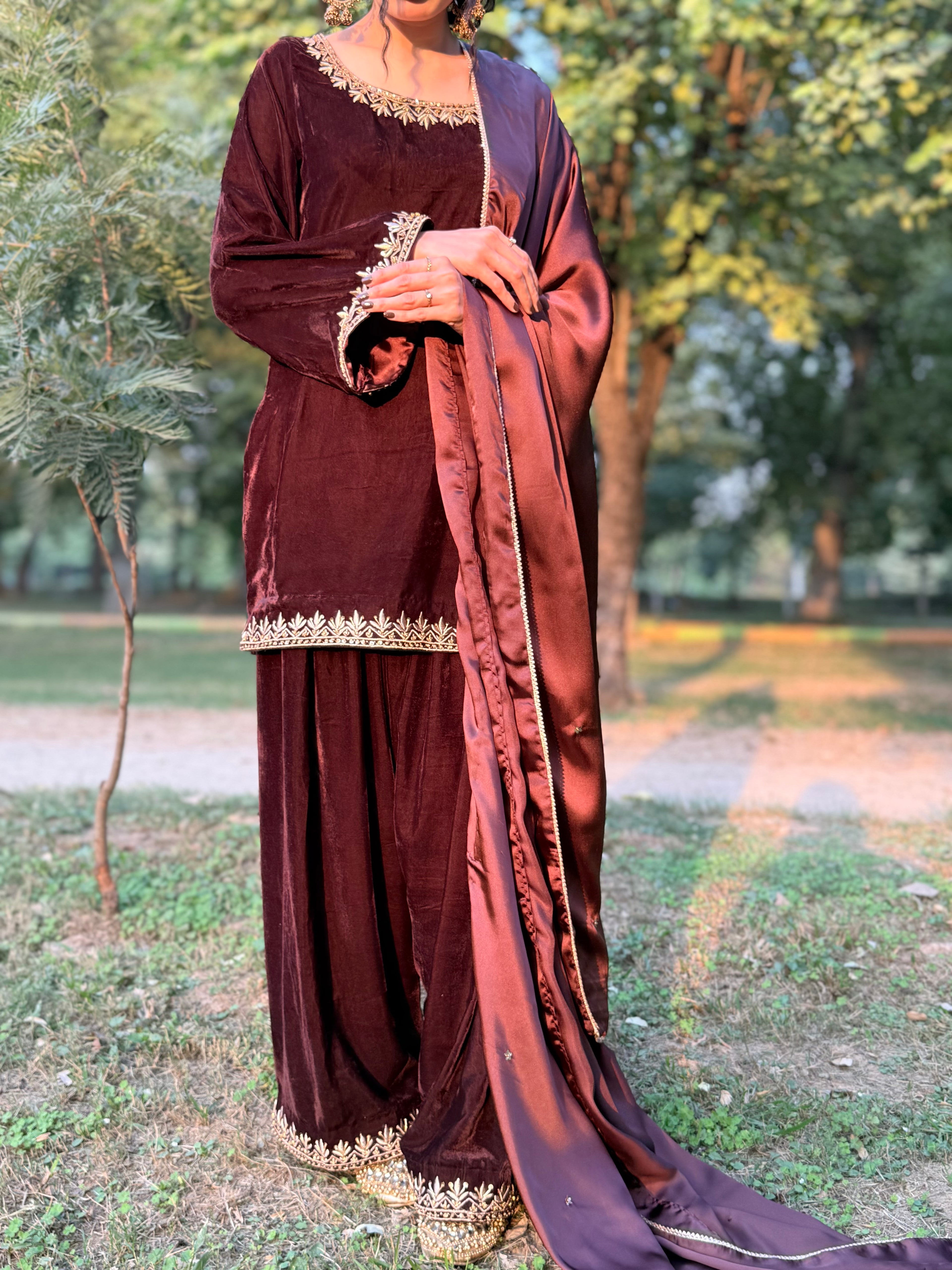 Brown velvet formal wear