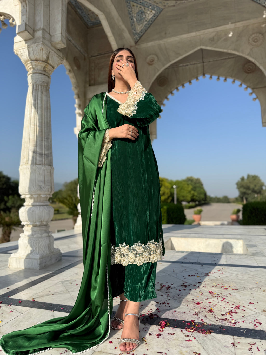 Green velvet formal wear