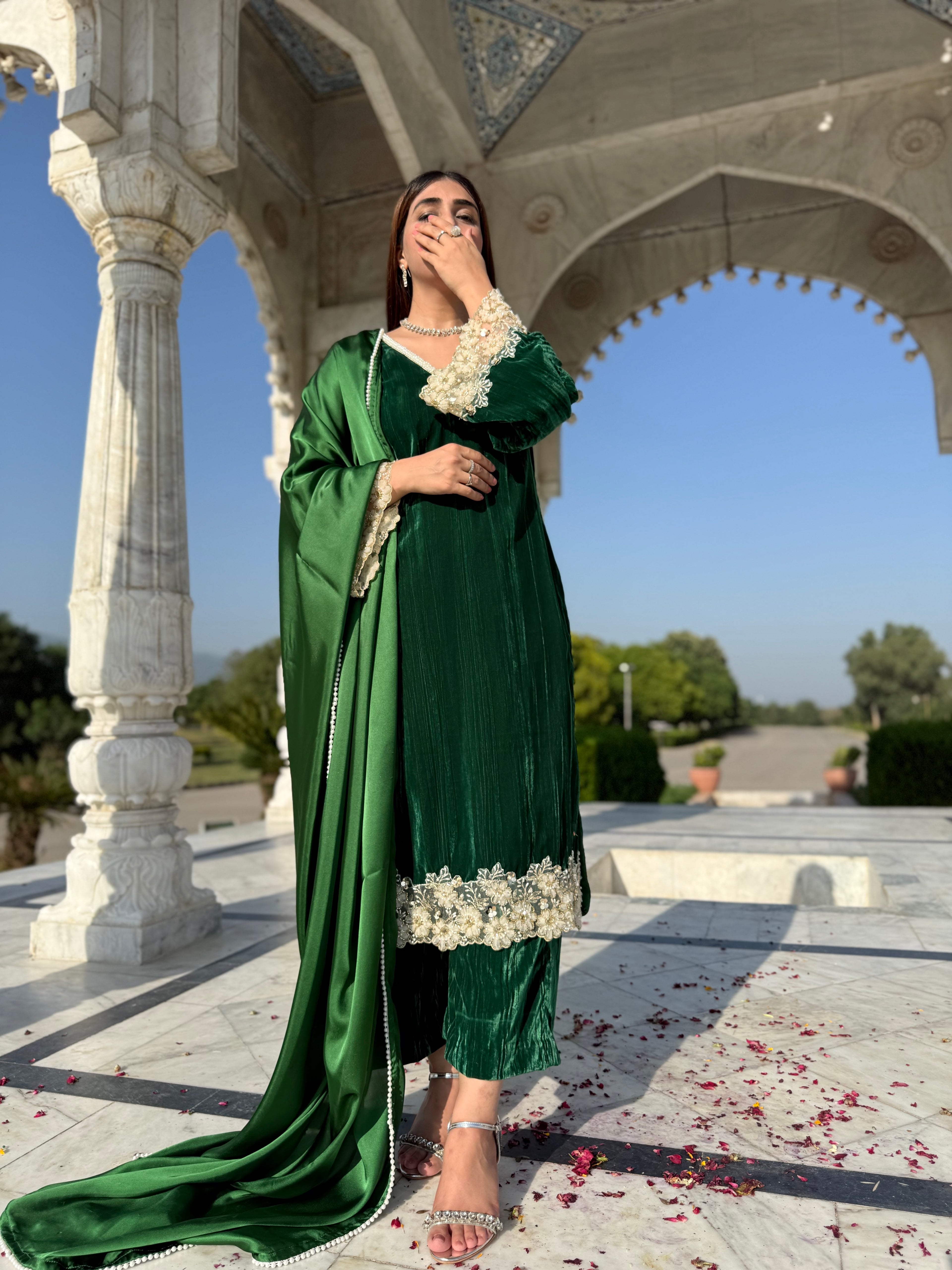 Green velvet formal wear
