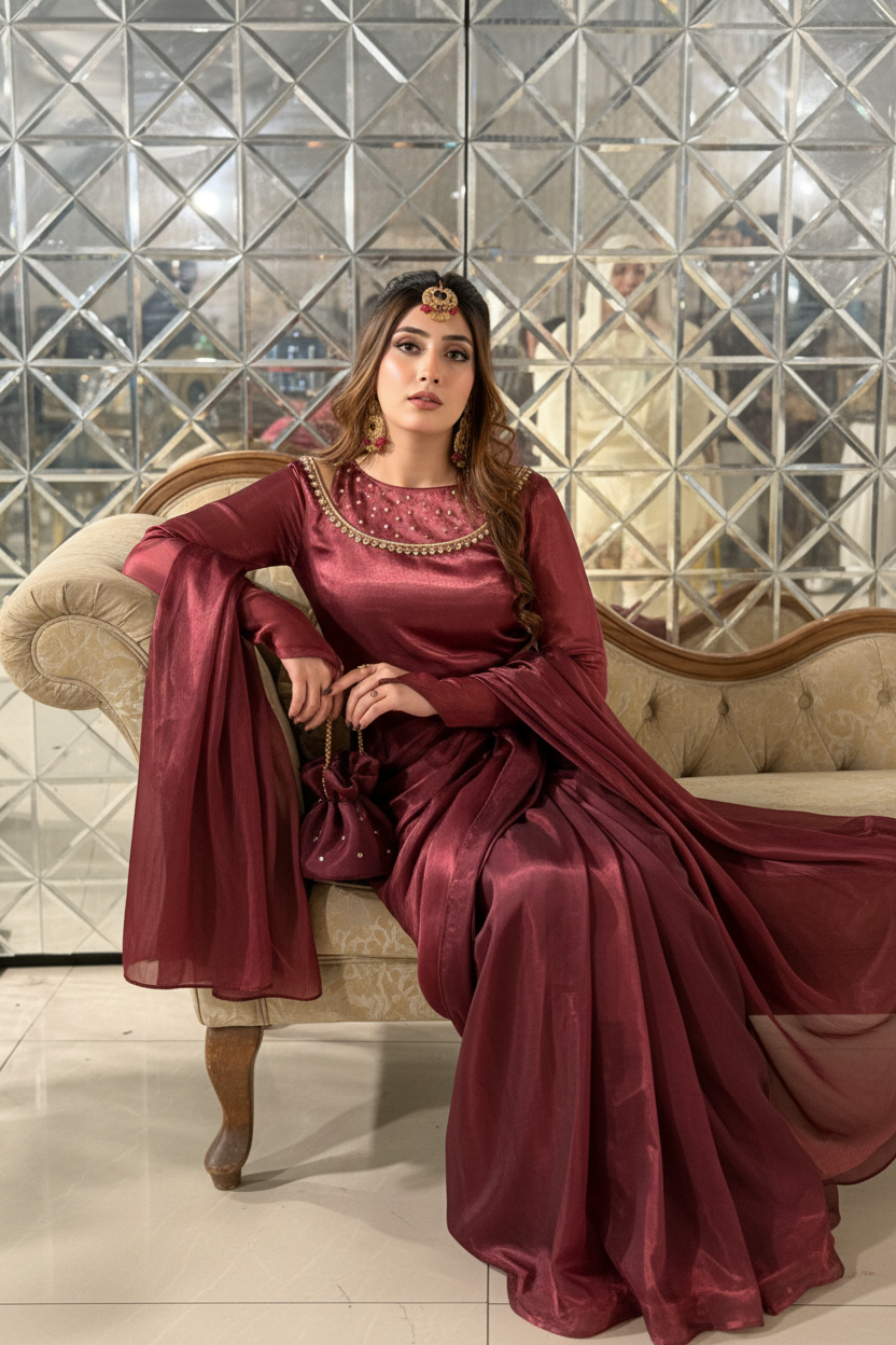 Mehroon saree