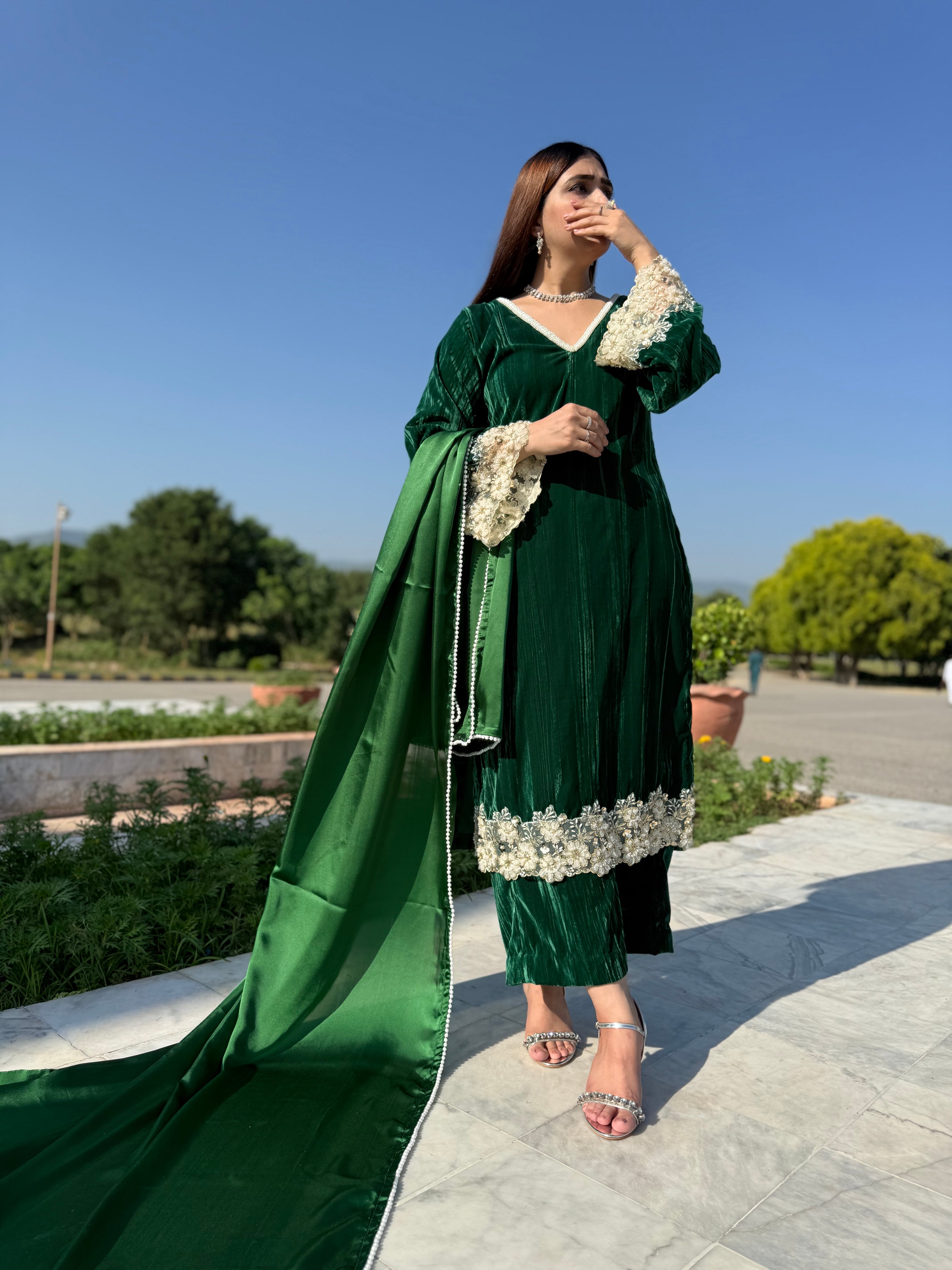 Green velvet formal wear