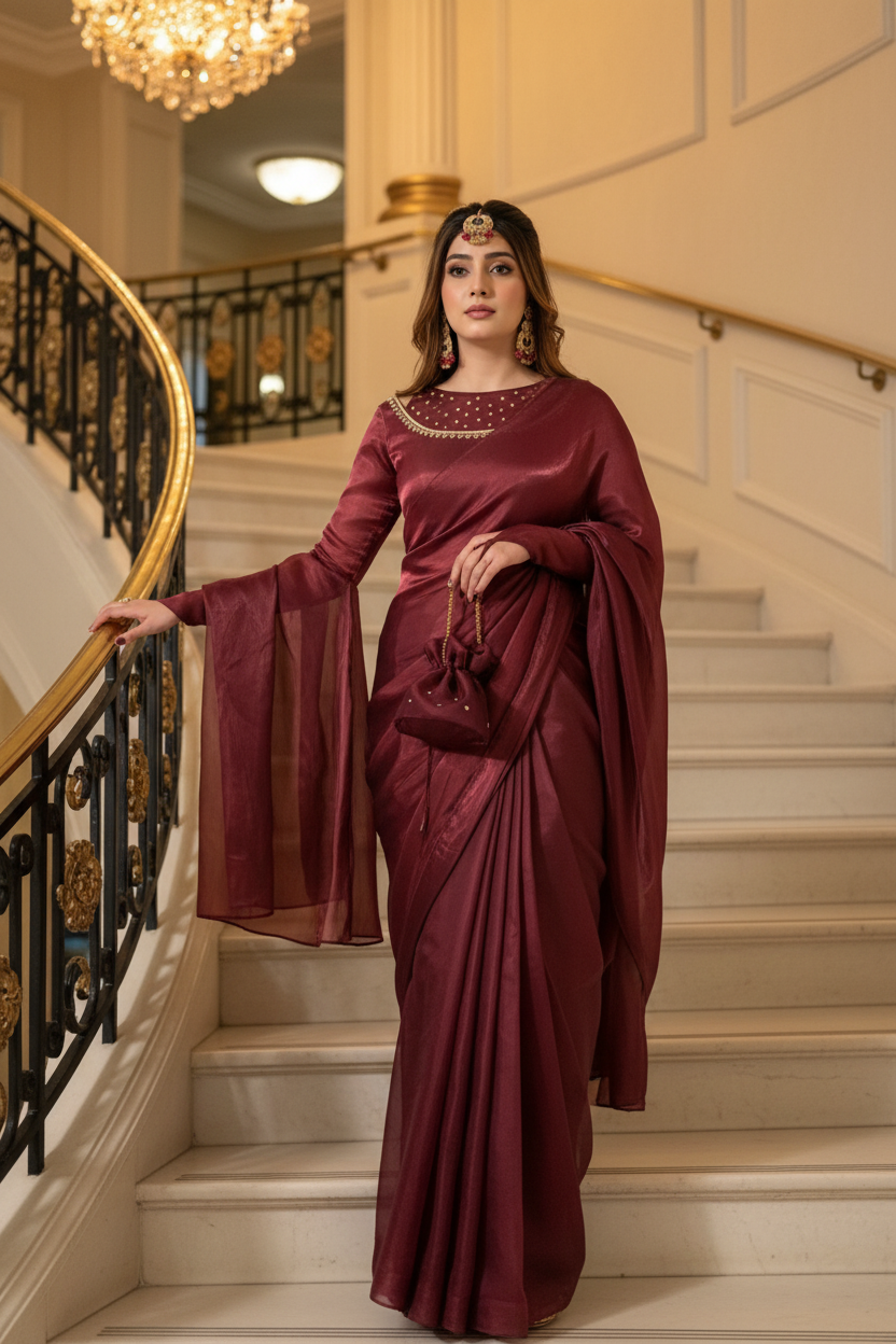 Mehroon saree
