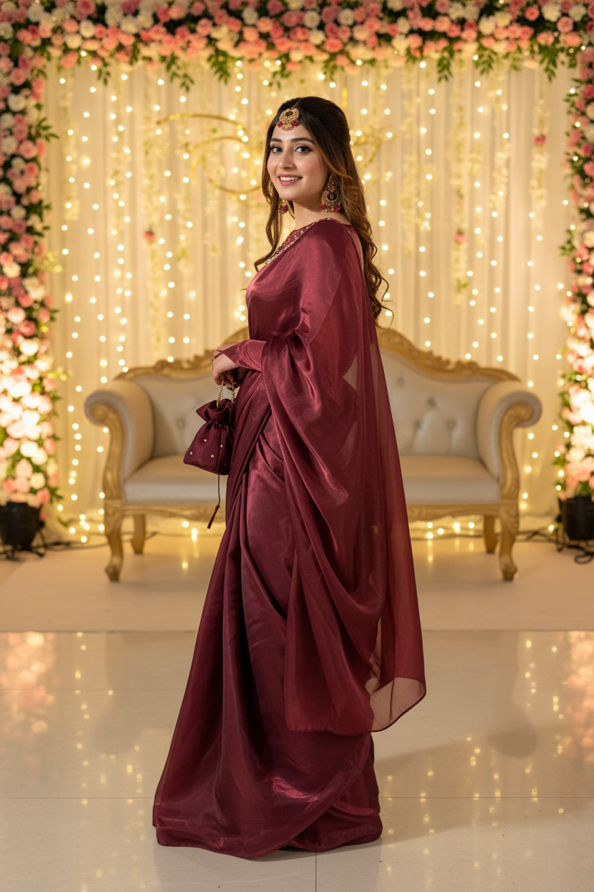 Mehroon saree