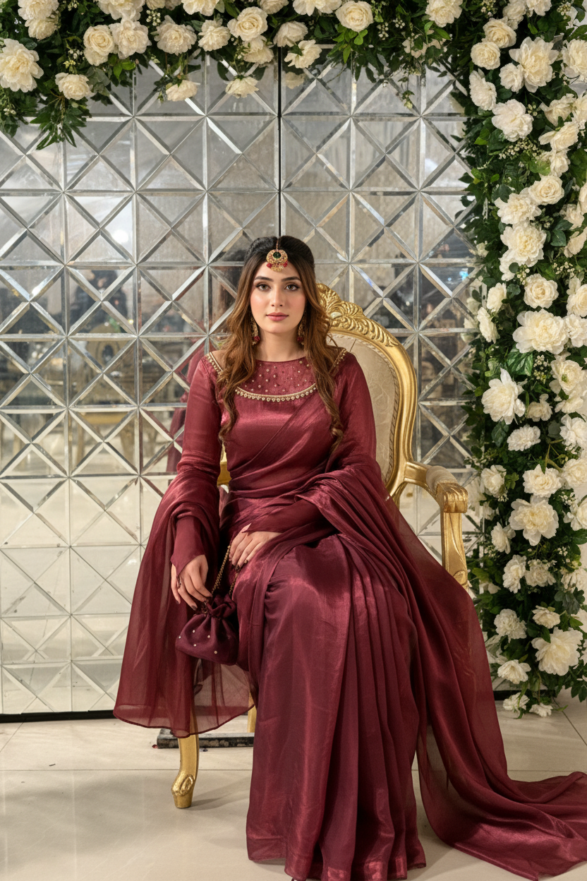 Mehroon saree