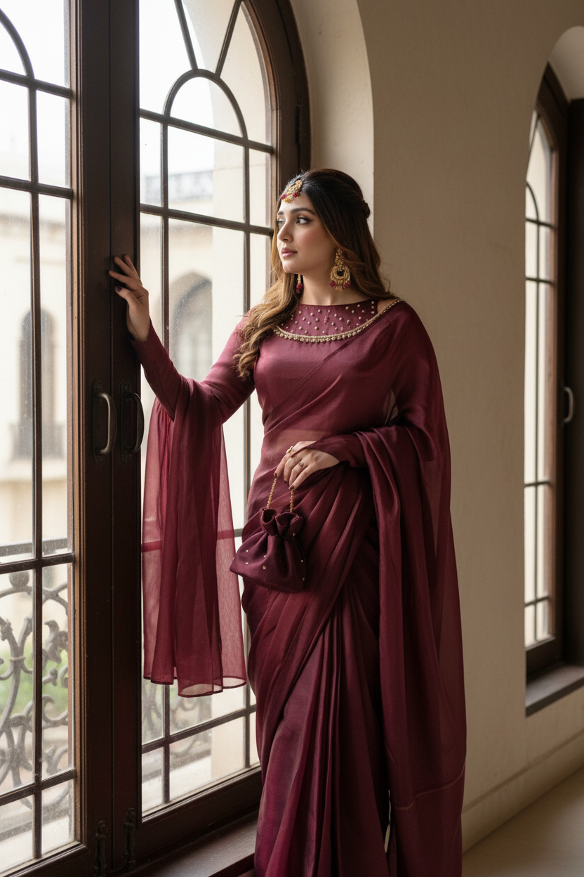 Mehroon saree