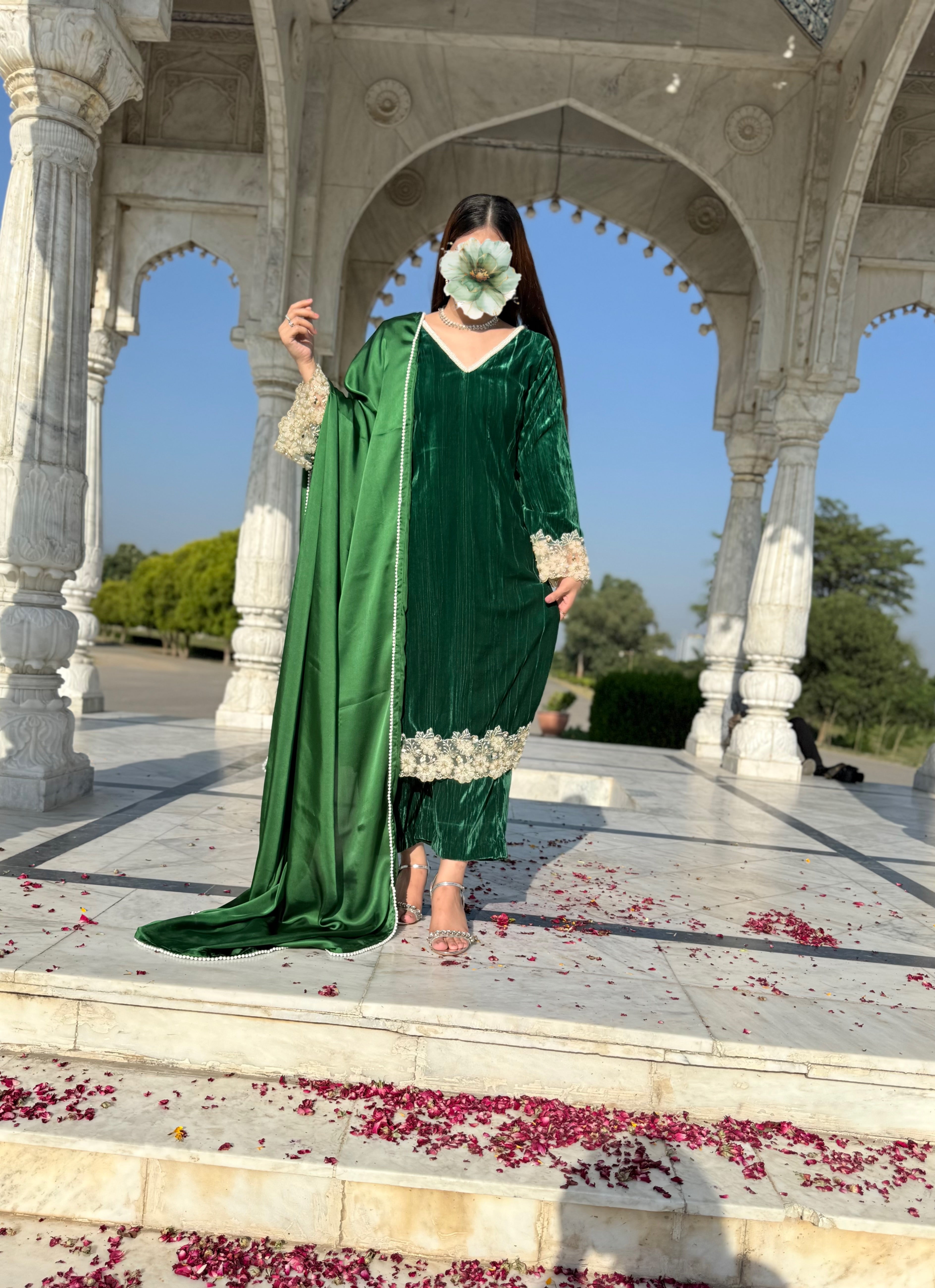 Green velvet formal wear