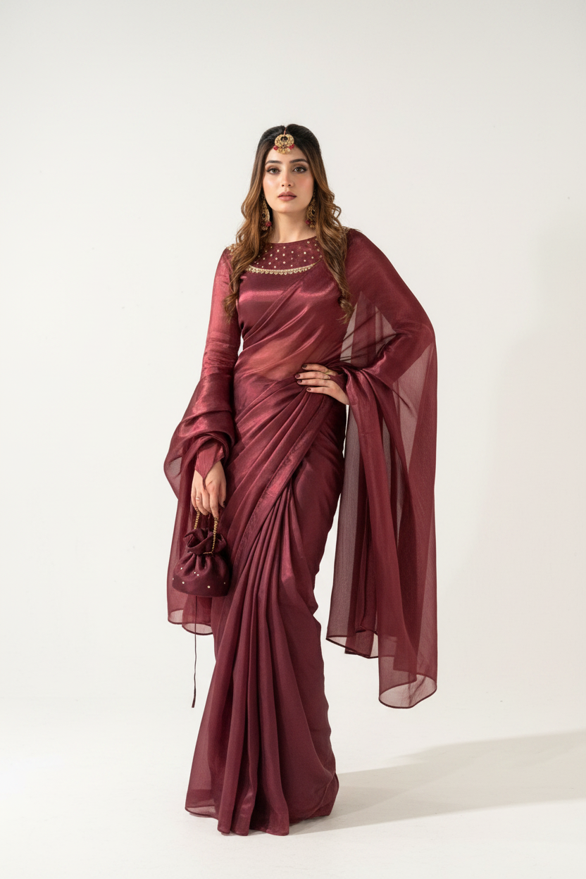 Mehroon saree