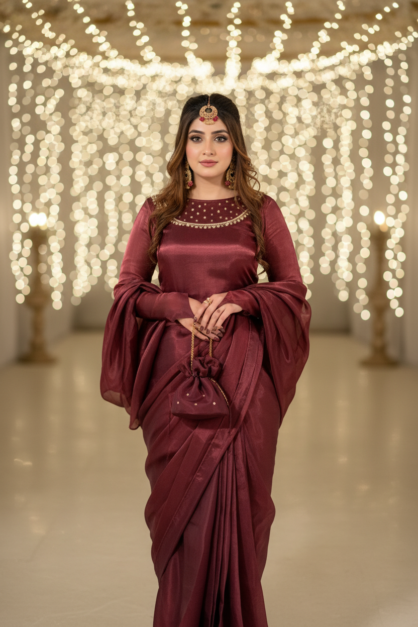 Mehroon saree