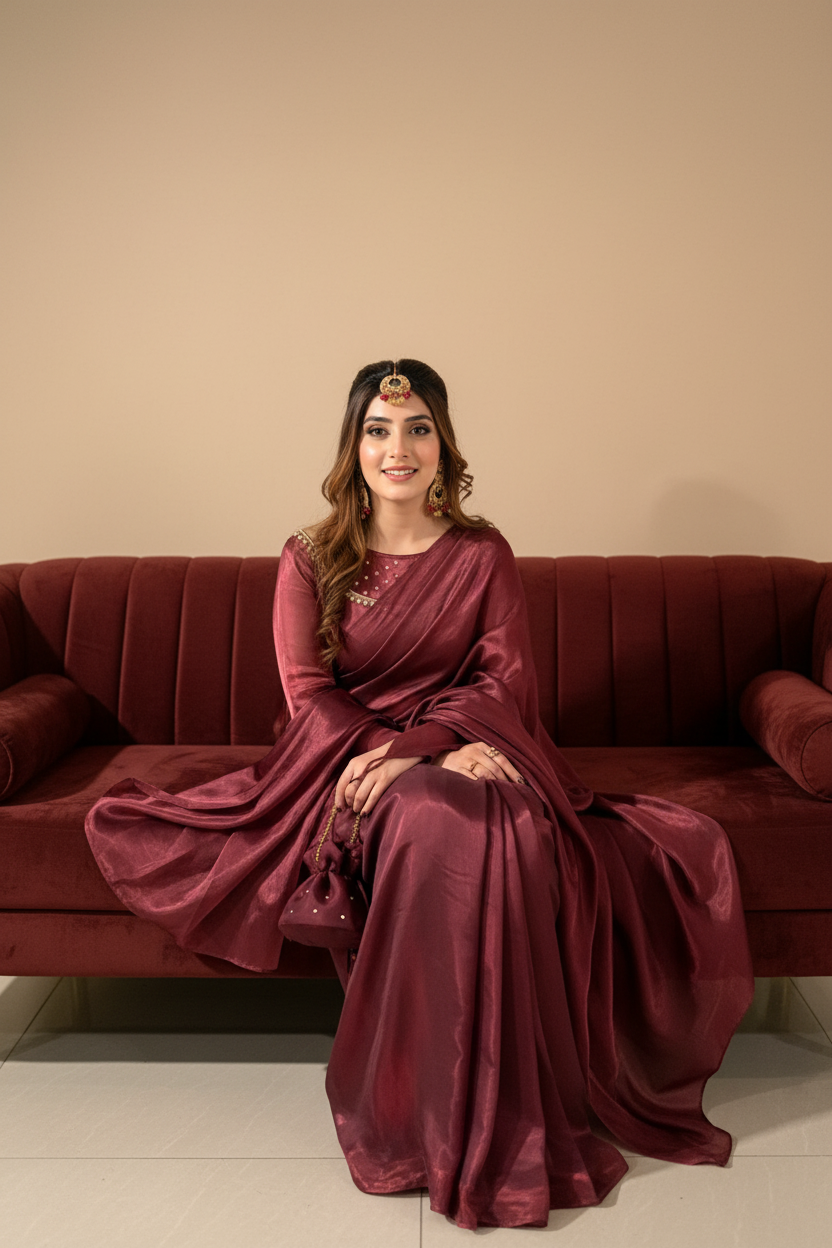Mehroon saree