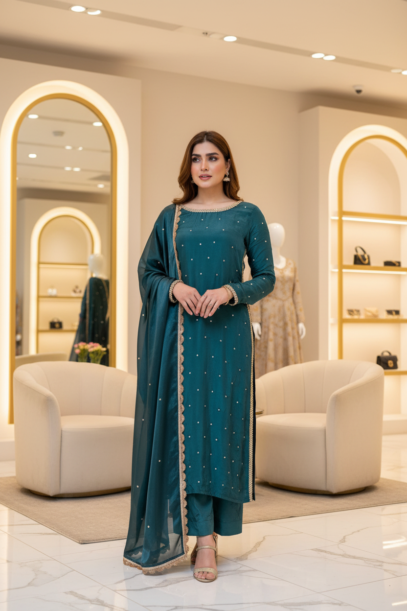 Teal tassel silk