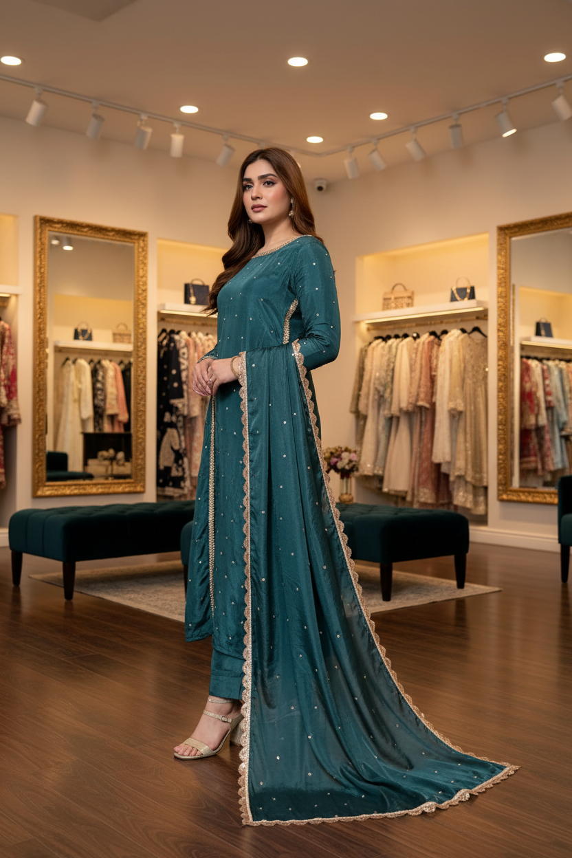 Teal tassel silk